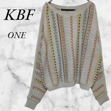 KBF 플러스 래글런 슬리브 니트 스트라이프 베이지 계열