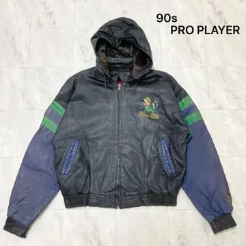 90s PRO PLAYER 가죽 자켓 노트르담 대학 칼리지 로고
