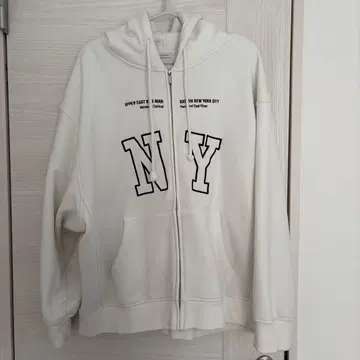 NY 프린트 풀 집업 후드티 화이트