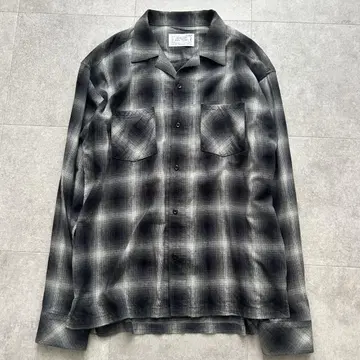 Rafu 옴브레 체크 셔츠 오픈 카라 XL 레이온 혼방 그레이 계열