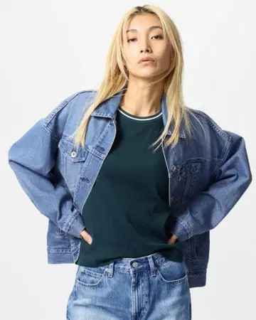 유니클로 UNIQLO 데님 오버 사이즈 자켓 XL 64 블루