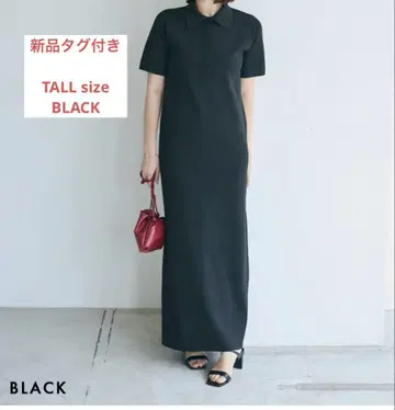 미사용 새상품 반팔 폴로 맥시 원피스 베이스먼트 온라인 블랙 톨