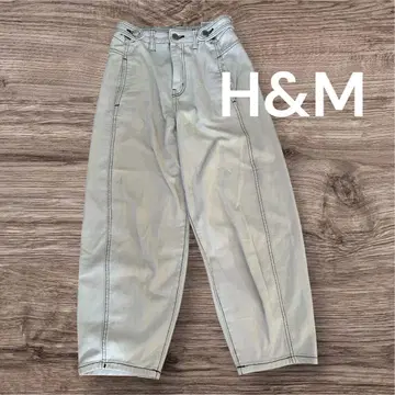 H&M 라이트 베이지 데님 와이드 팬츠 몽페 팬츠 스티치 디자인 M