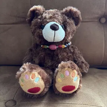 브라운 봉제 인형 28cm 비즈 목걸이 포함