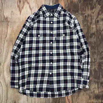 90s 몽벨 체크 레일 울 플란넬 셔츠 블루 vintage