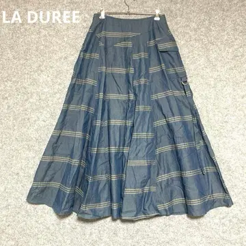 LA DUREE 다크 블루 스트라이프 플레어 스커트