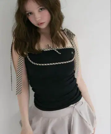 Alice check ribbon tops