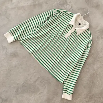 H&M DIVIDED 보더 라거 셔츠 M 화이트 x 그린
