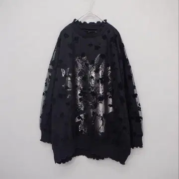 이즈스칼라 553202: 꽃다발 패턴 호일 프린트 튤 레이어드 풀오버