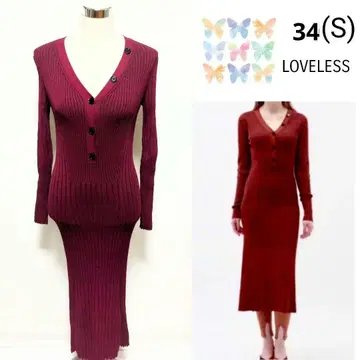 러브리스 LOVELESS 브이넥 리브 니트 원피스