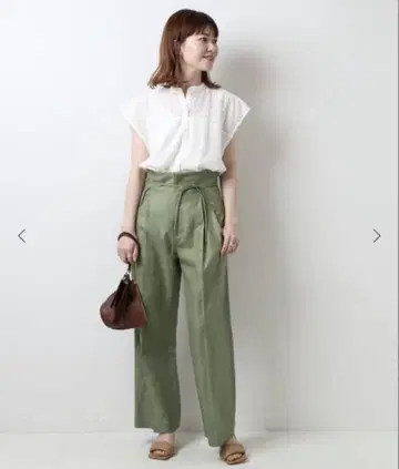Spick&Span 그린 와이드 팬츠 하이웨스트