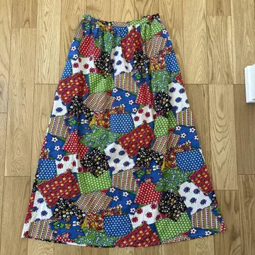 70s 패치워크 패턴 플레어 스커트 빈티지 고양이 맥시 길이