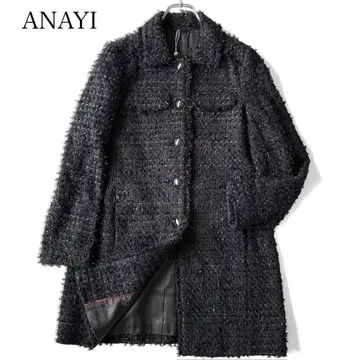 새상품급 ANAYI 아나이 Linton 롱 코트 트위드 블랙