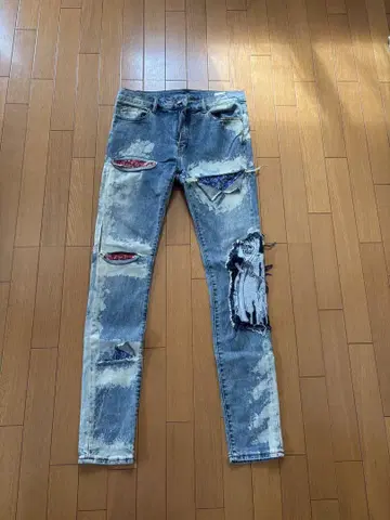 mnml 데미지 스키니 데님 라이트 블루