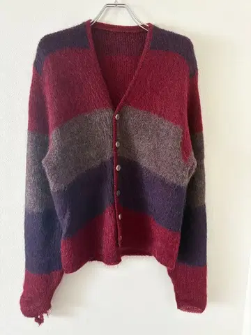 좋은 배색 빅 사이즈 60s 빈티지 모헤어 가디건 보더 무늬 긴 털