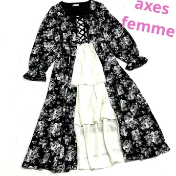 axes femme 꽃무늬 롱 드레스 플레어 슬리브