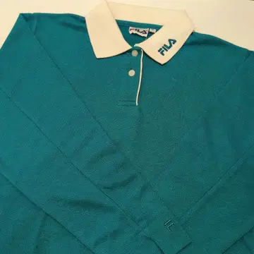 FILA 긴팔 피케 셔츠 M 터콰이즈 레트로