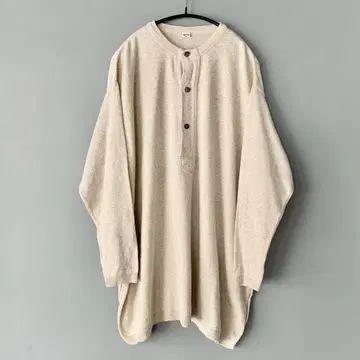 45R 꼬임 무늬 천축 초거즈 헨리 코튼 니트 티셔츠 멜란지 베이지