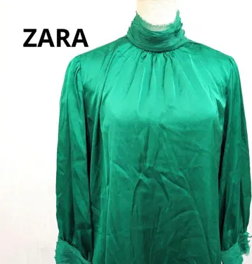 ZARA 새틴 하이넥 블라우스 그린 포멀에도