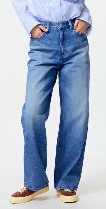 UNIQLO 와이드 스트레이트 청바지 블루 22인치 (56cm)