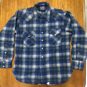 70s Pendleton 블루 화이트 체크 플란넬 셔츠