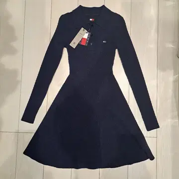 TOMMY JEANS 케이블 니트 스웨터 원피스 블루