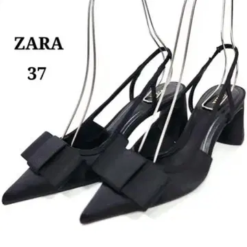 ZARA 리본 포함 블록 힐 슬링백 신발
