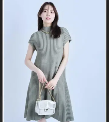 마이 스트라다 리브 반팔 니트 원피스