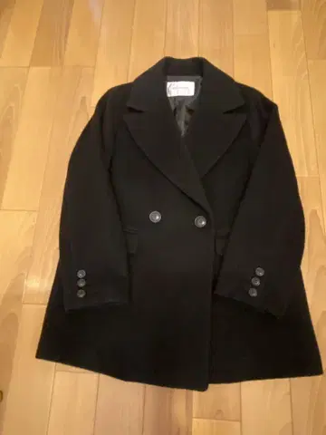 NATURAL BEAUTY BASIC 블랙 더블 브레스트 피 코트