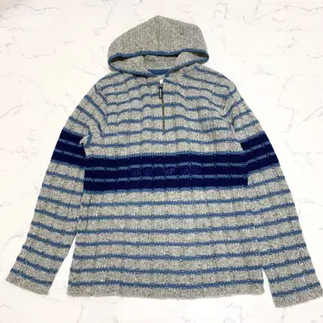 아르마니진스 지퍼 스웨터 보더 그레이 네이비