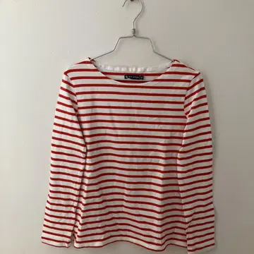 PETIT BATEAU 화이트 빨간색 스트라이프 긴팔 T셔츠 S