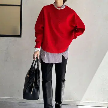 DOUDOU 두두 편직 판초 니트 레드 워셔블