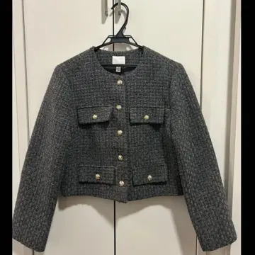 미사용 새상품 H&M 노카라 자켓 그레이 S 트위드