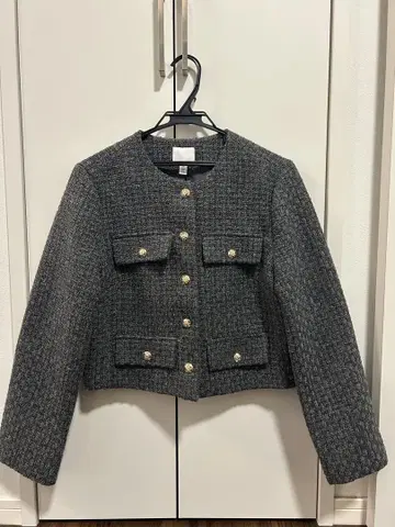 미사용 새상품 H&M 노카라 자켓 그레이 S 트위드