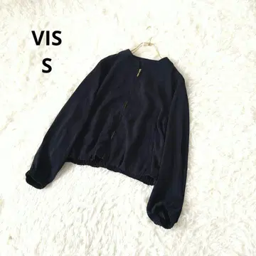 VIS 노카라 긴팔 블루종 셔링 금 지퍼 S 네이비