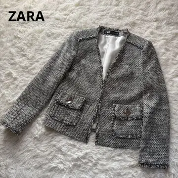 ZARA 자라 노카라 트위드 자켓 그레이 계열 블랙 화이트 세레모니