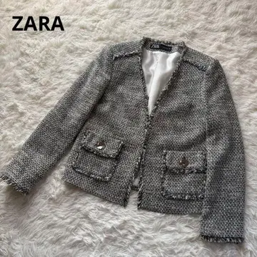 ZARA 자라 노카라 트위드 자켓 그레이 계열 블랙 화이트 세레모니