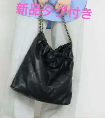 슬로브 이에나 퀼팅 숄더백 골드 체인 블랙