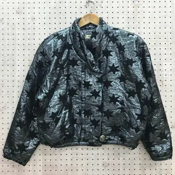 레트로 키치 디스코 구제 의류 kimi 메탈릭 숄카라 블루종