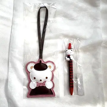 파미리아 참 & 마스코트 부착 볼펜 (빨간색 체크) 미사용