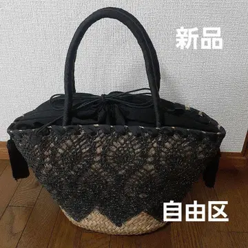 [ 새상품 ] [ 자유구 ] 블랙 뜨개질 디자인 핸드백