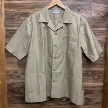 미사용 LACOSTE 코튼 새틴 오픈 넥 셔츠
