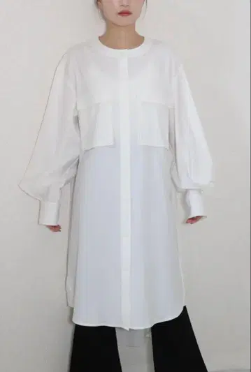 UN3D. / 언쓰리드 포켓 롱 셔츠 (화이트) 볼륨 소매