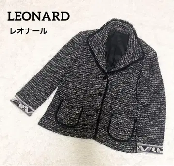 LEONARD 레오나르 블랙 화이트 트위드 노카라 자켓 LL