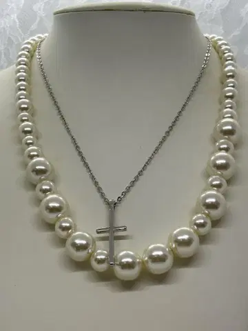 진주 크로스 목걸이 여성용 세련된 고급 엘레강트