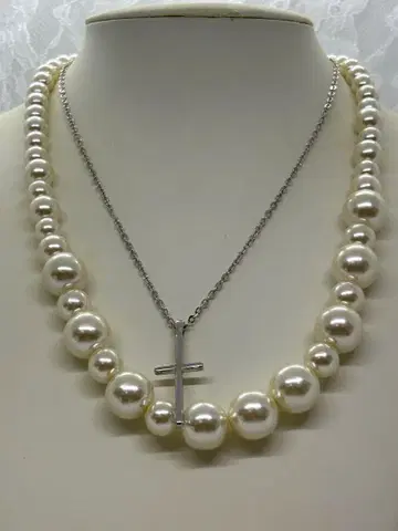 진주 크로스 목걸이 여성용 세련된 고급 엘레강트