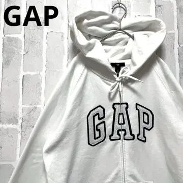 GAP 갭 크롭 지퍼 후드티 맨투맨 L 자수 화이트 속기모