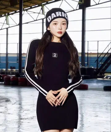 더블 라인 니트 미니 원피스