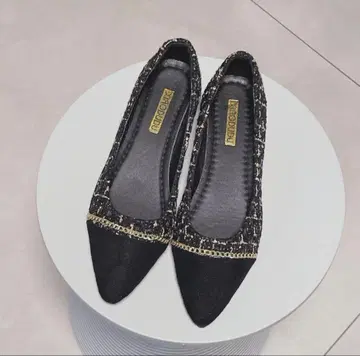 [ 새상품 ] 펌프스/22.5cm/블랙/한국풍 트위드 스웨이드