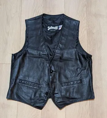 Schott 블랙 가죽 베스트 L